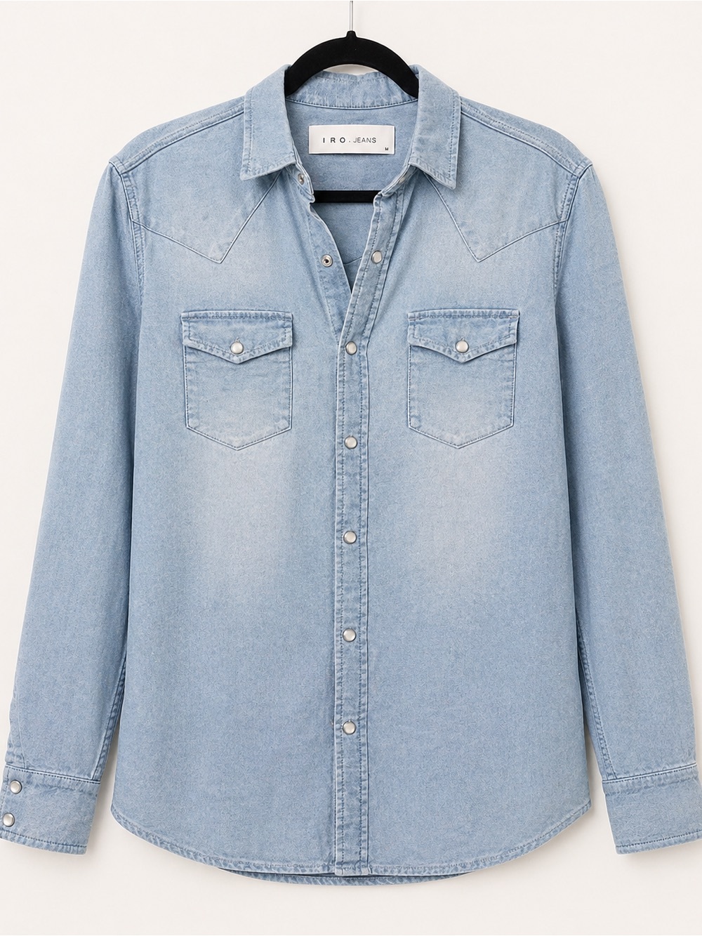 IRO Jeans Batna Light Wash Denim Western Snap Shirt M